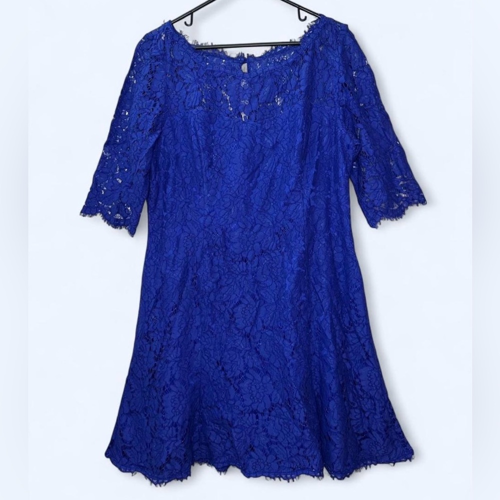 Eliza J Lace Floral Fit & Flare Mini Dress in Blue Size 16 Half Sleeve, Lined
